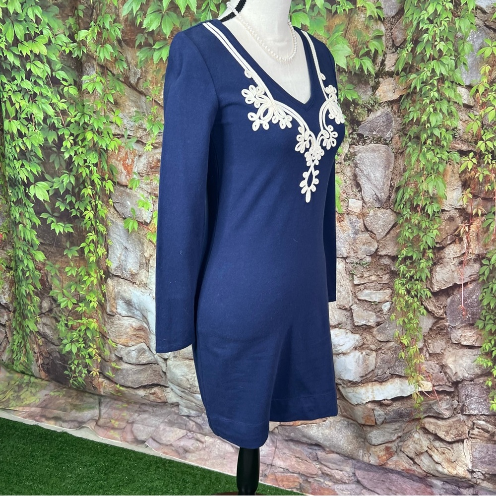 LILLY PULITZER Navy Blue Ponte White Applique Dress, XS - Picture 5 of 12